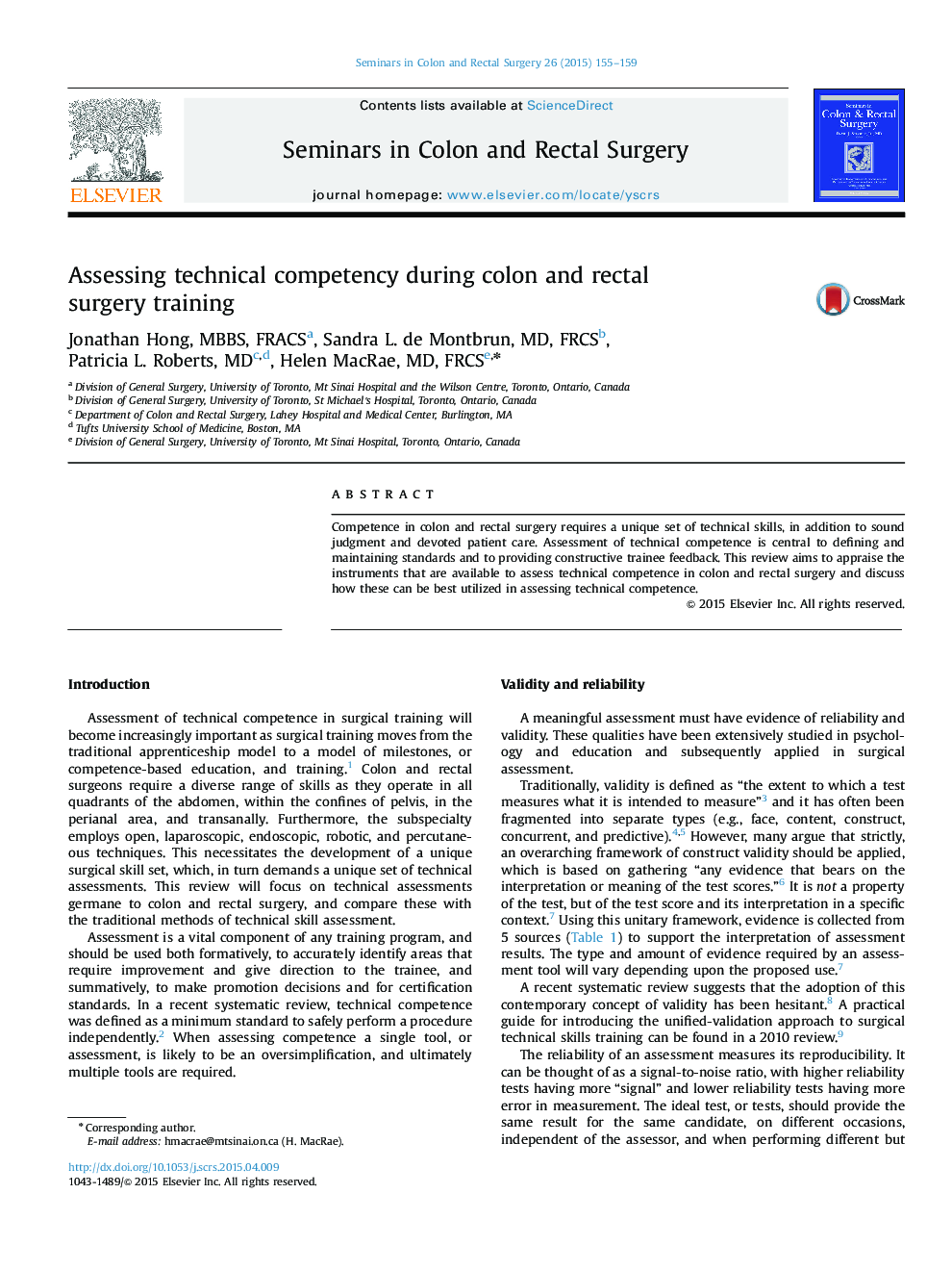 Assessing technical competency during colon and rectal surgery training