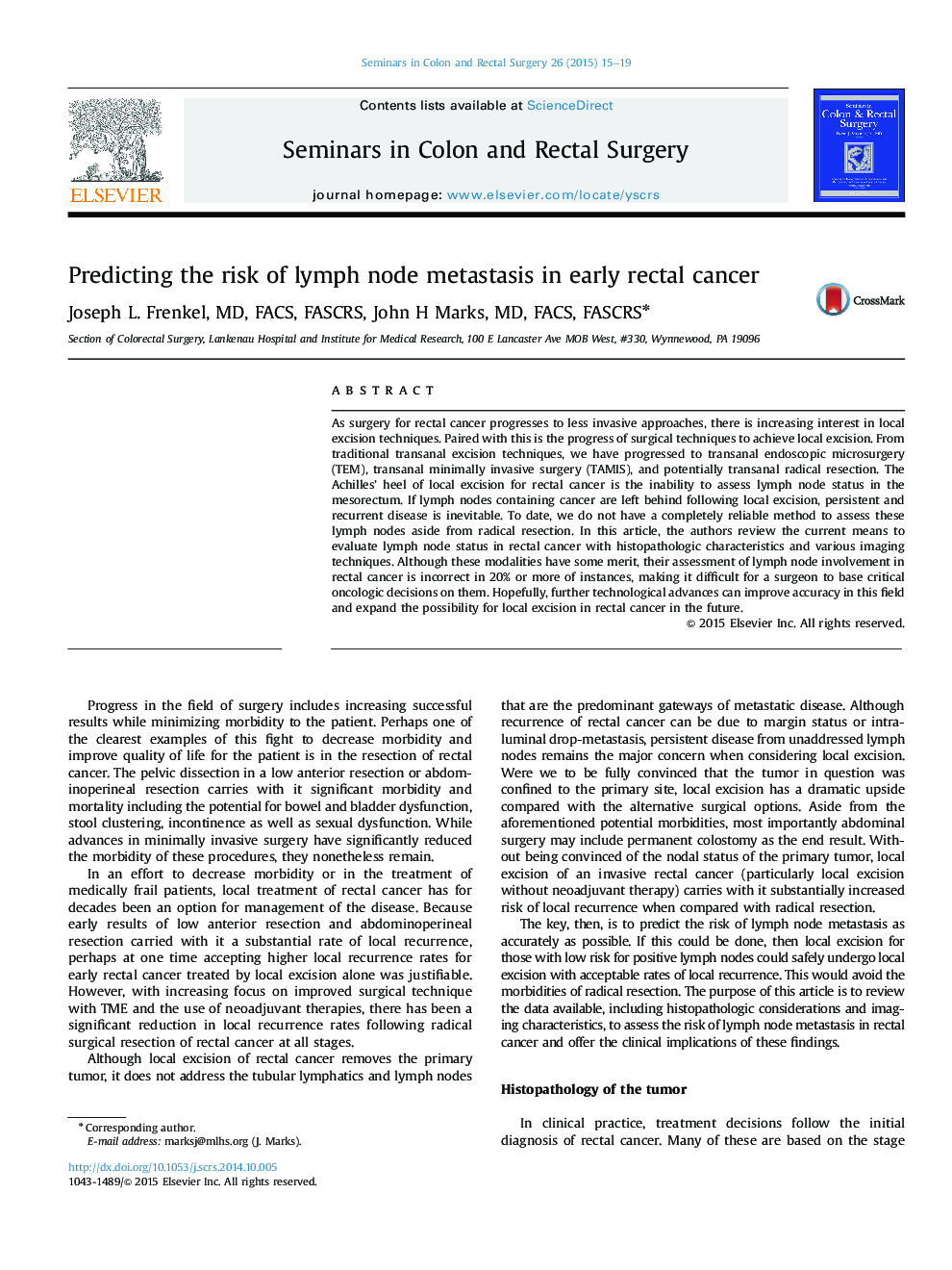 Predicting the risk of lymph node metastasis in early rectal cancer