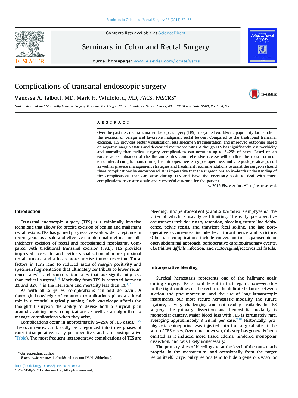 Complications of transanal endoscopic surgery