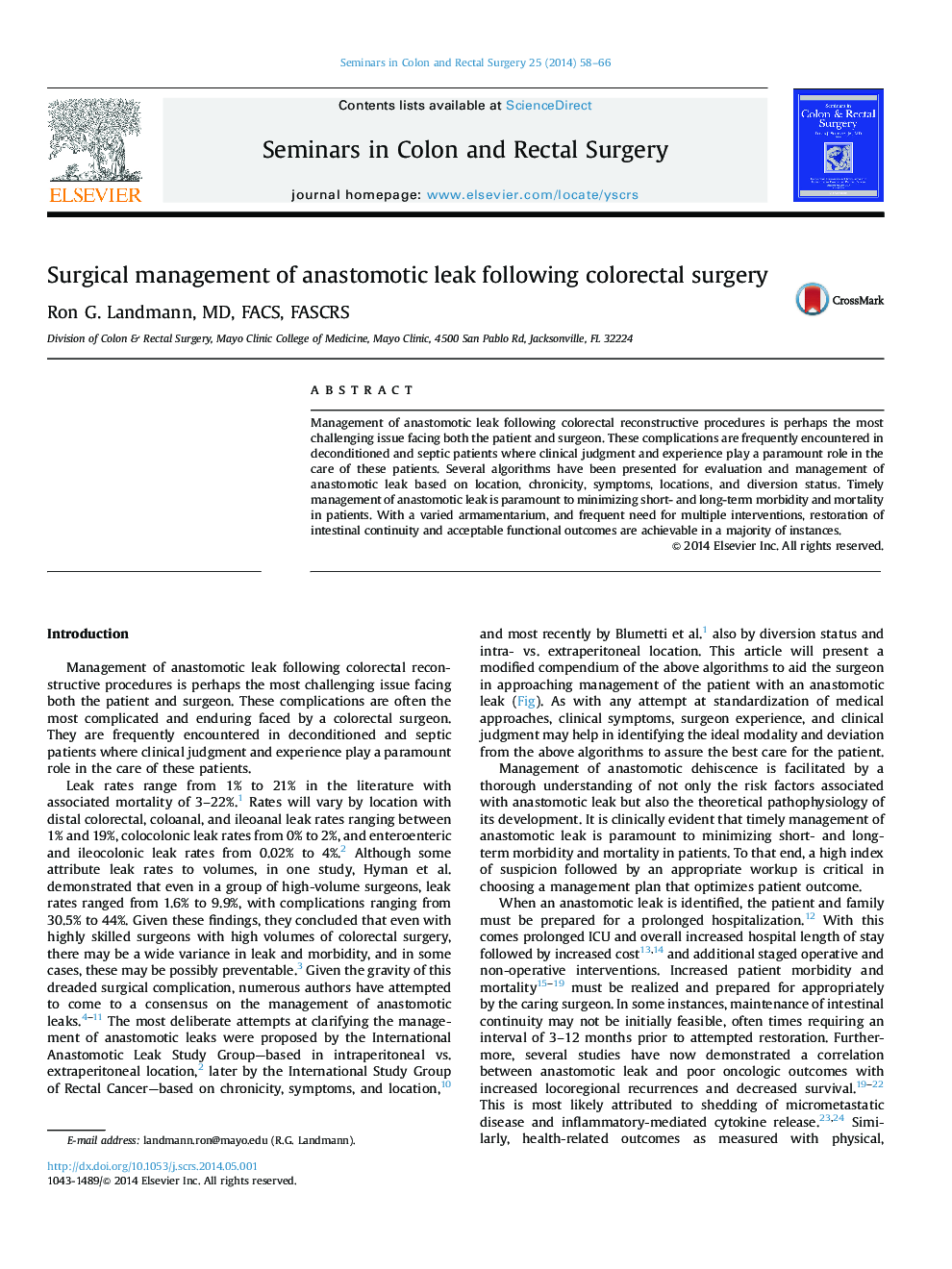 Surgical management of anastomotic leak following colorectal surgery