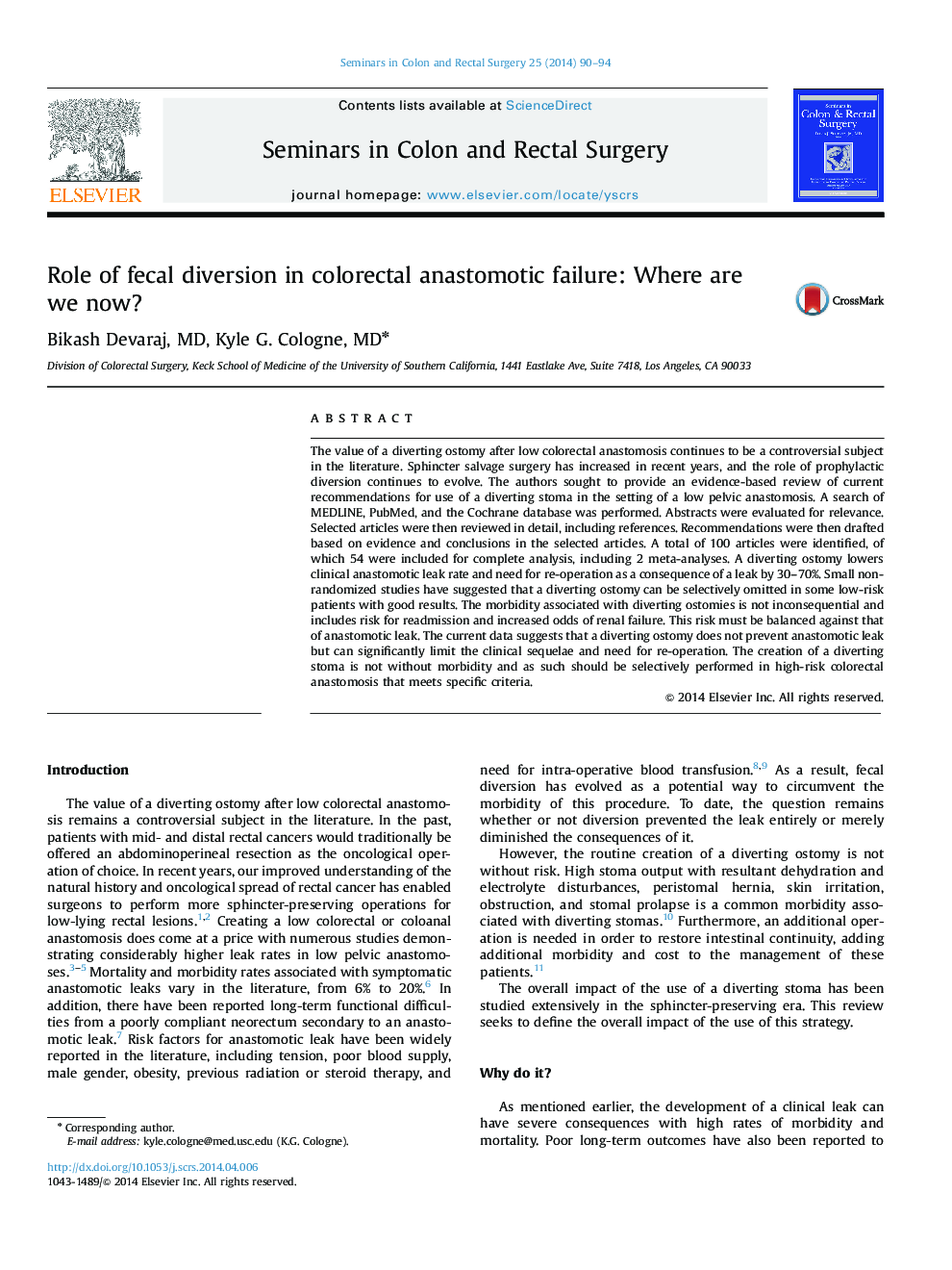 Role of fecal diversion in colorectal anastomotic failure: Where are we now?