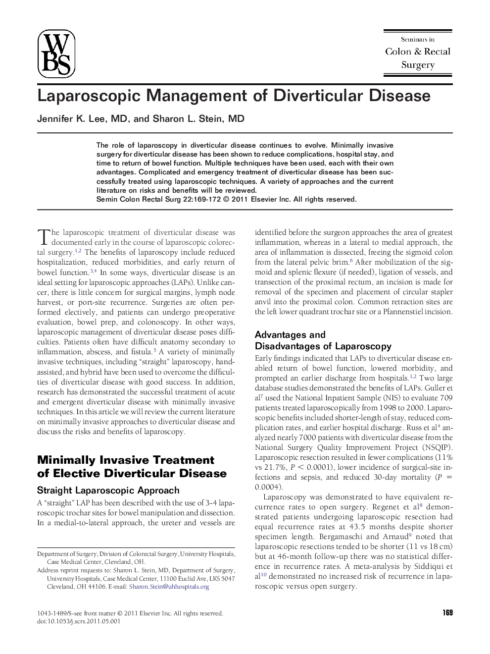 Laparoscopic Management of Diverticular Disease