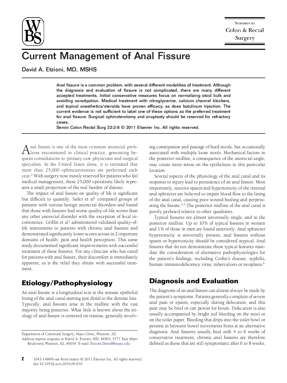 Current Management of Anal Fissure