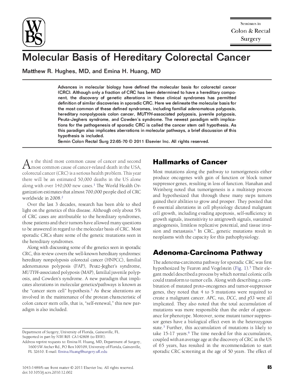 Molecular Basis of Hereditary Colorectal Cancer 