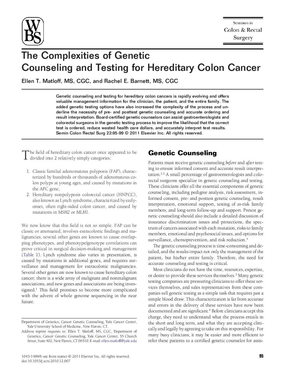 The Complexities of Genetic Counseling and Testing for Hereditary Colon Cancer