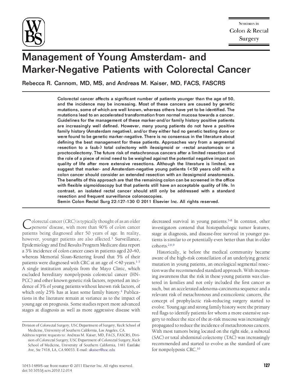 Management of Young Amsterdam- and Marker-Negative Patients with Colorectal Cancer