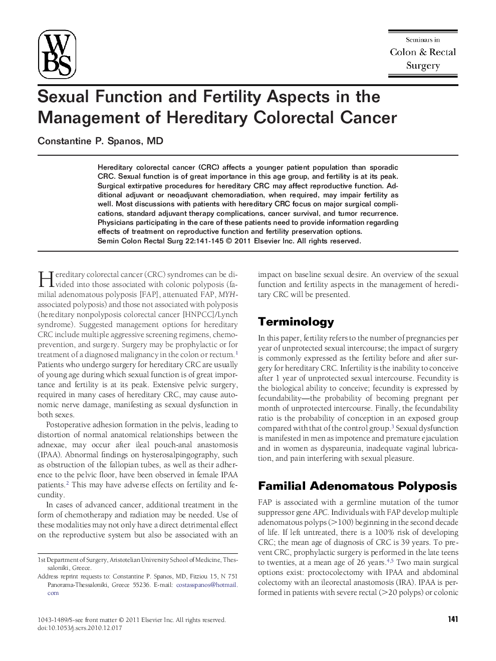 Sexual Function and Fertility Aspects in the Management of Hereditary Colorectal Cancer