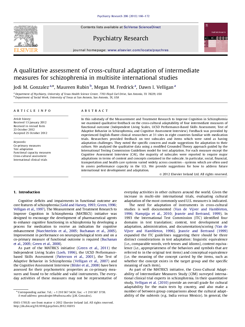 A qualitative assessment of cross-cultural adaptation of intermediate measures for schizophrenia in multisite international studies