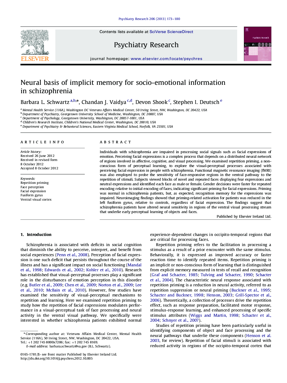 Neural basis of implicit memory for socio-emotional information in schizophrenia