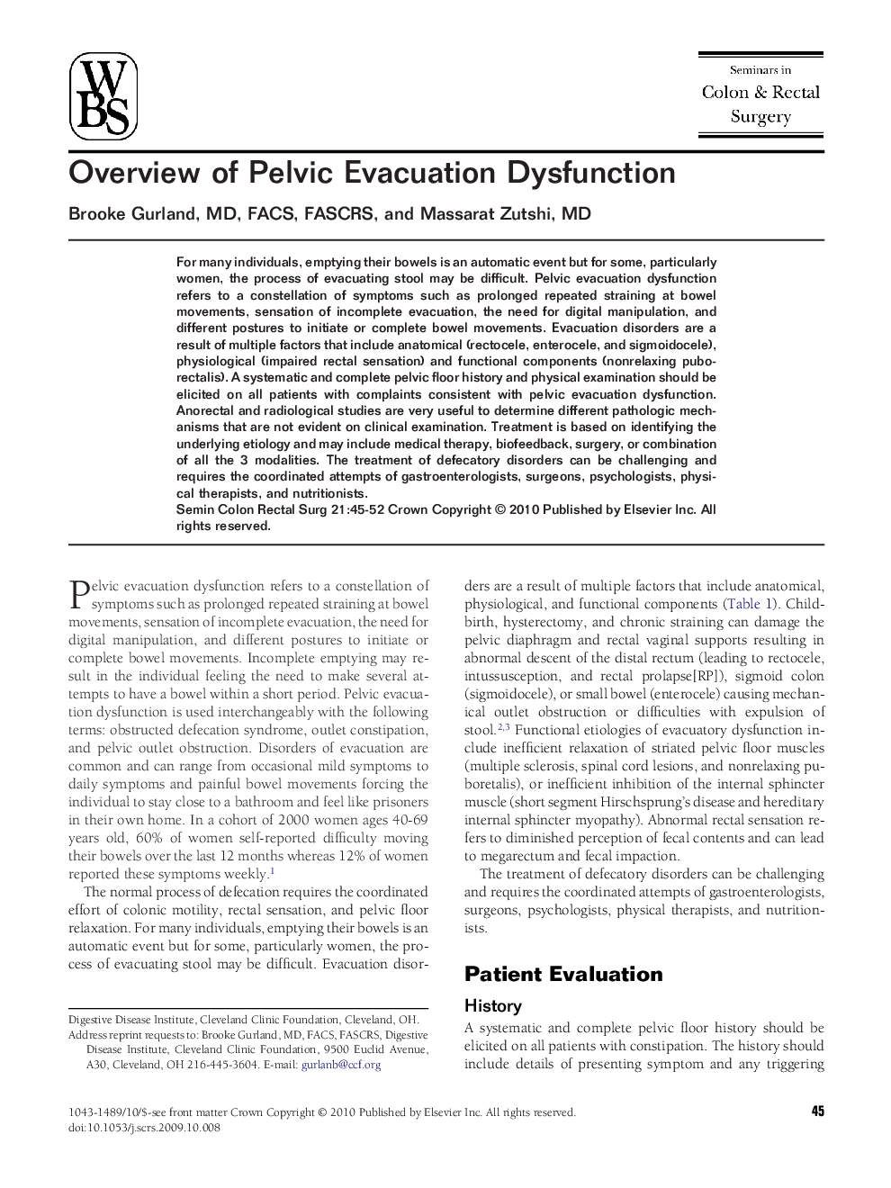 Overview of Pelvic Evacuation Dysfunction