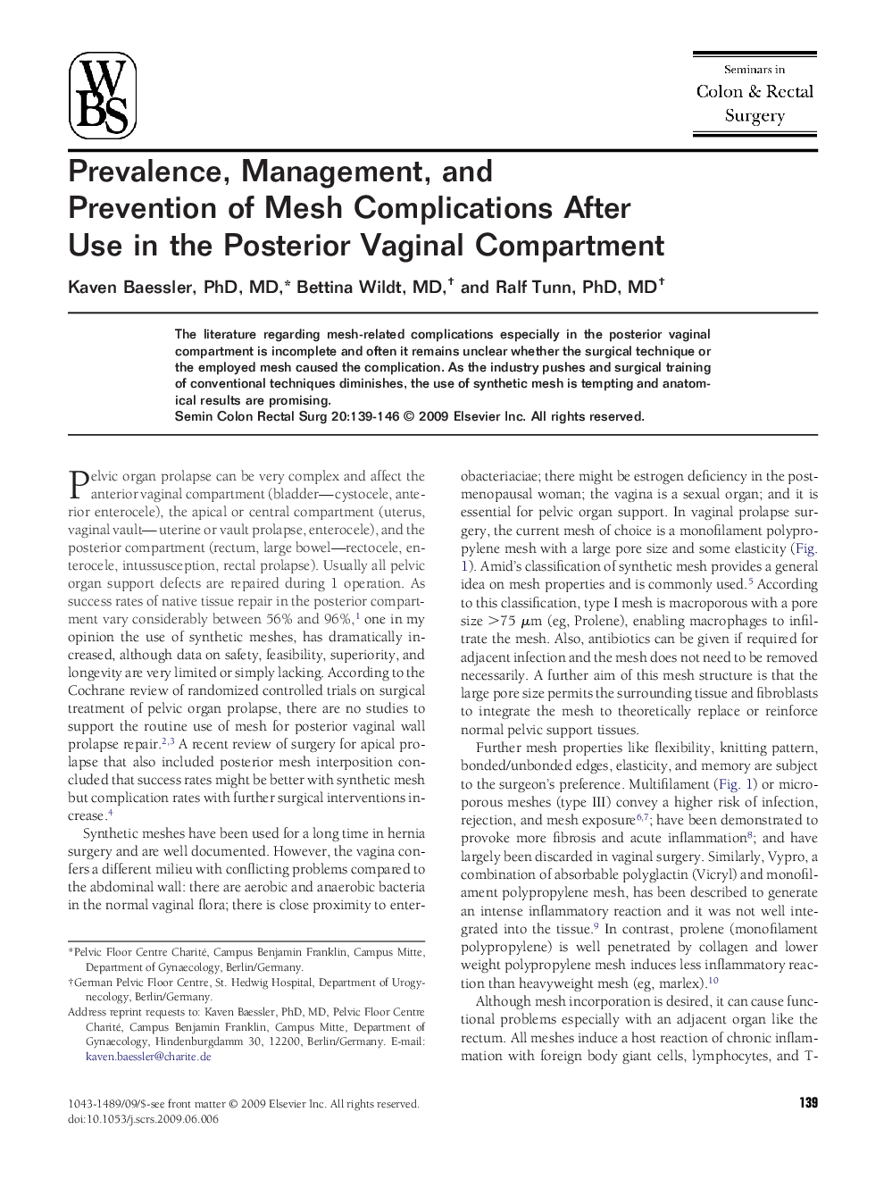 Prevalence, Management, and Prevention of Mesh Complications After Use in the Posterior Vaginal Compartment