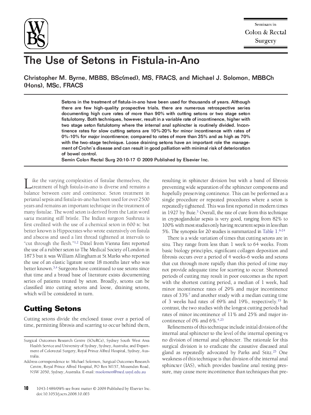 The Use of Setons in Fistula-in-Ano