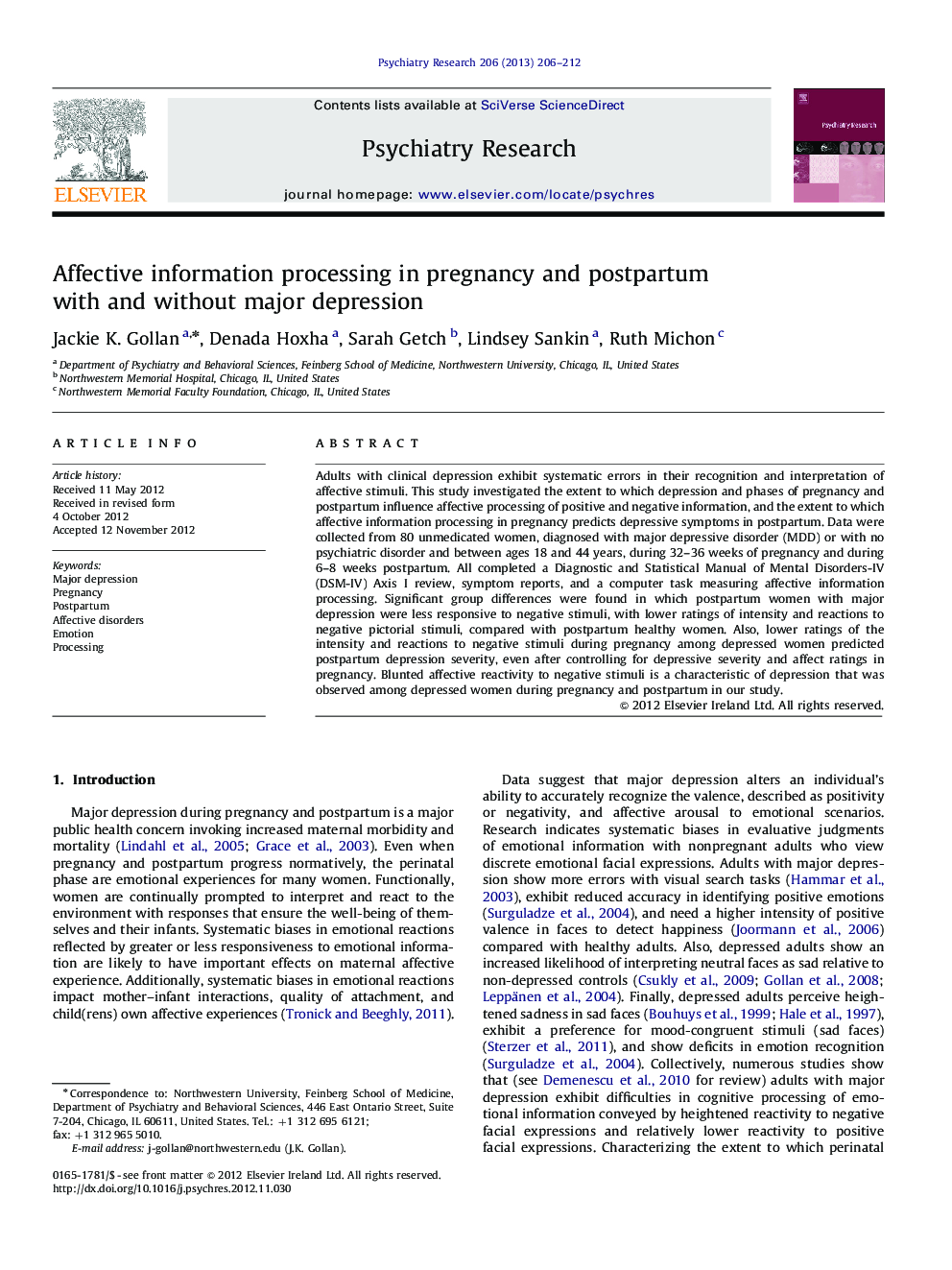 Affective information processing in pregnancy and postpartum with and without major depression