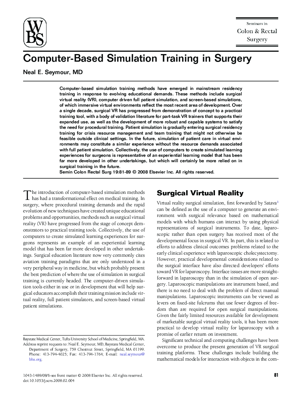 Computer-Based Simulation Training in Surgery