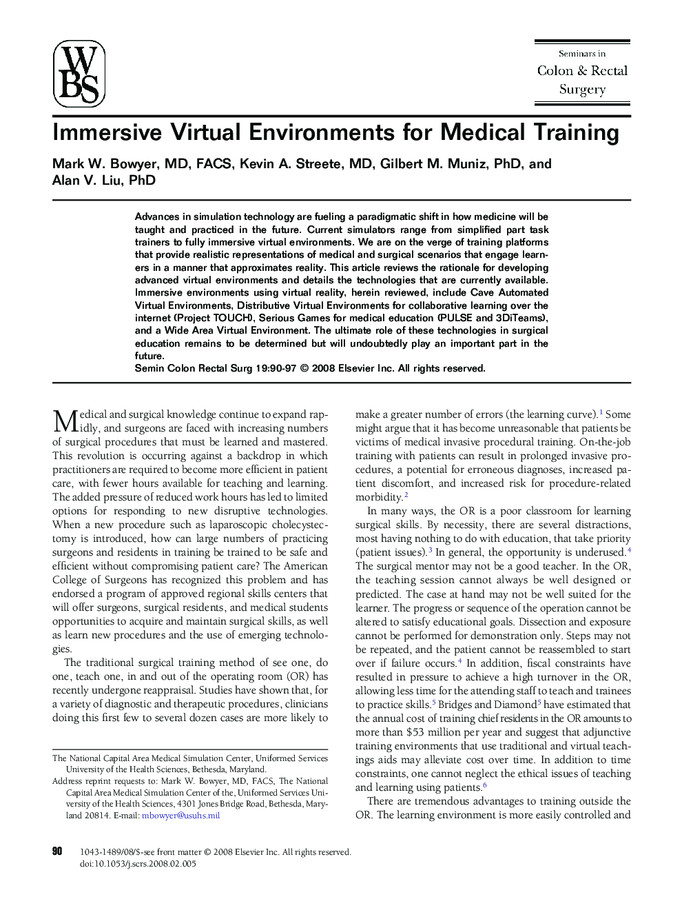 Immersive Virtual Environments for Medical Training