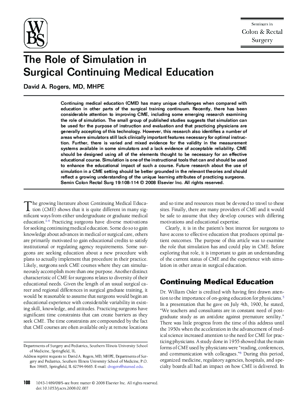 The Role of Simulation in Surgical Continuing Medical Education