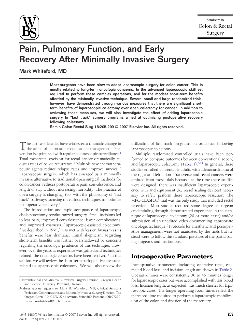 Pain, Pulmonary Function, and Early Recovery After Minimally Invasive Surgery