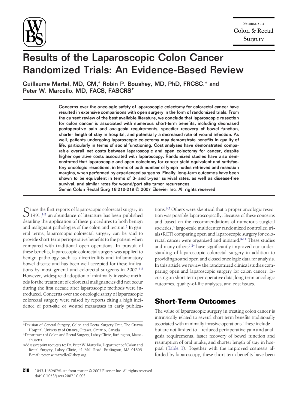 Results of the Laparoscopic Colon Cancer Randomized Trials: An Evidence-Based Review