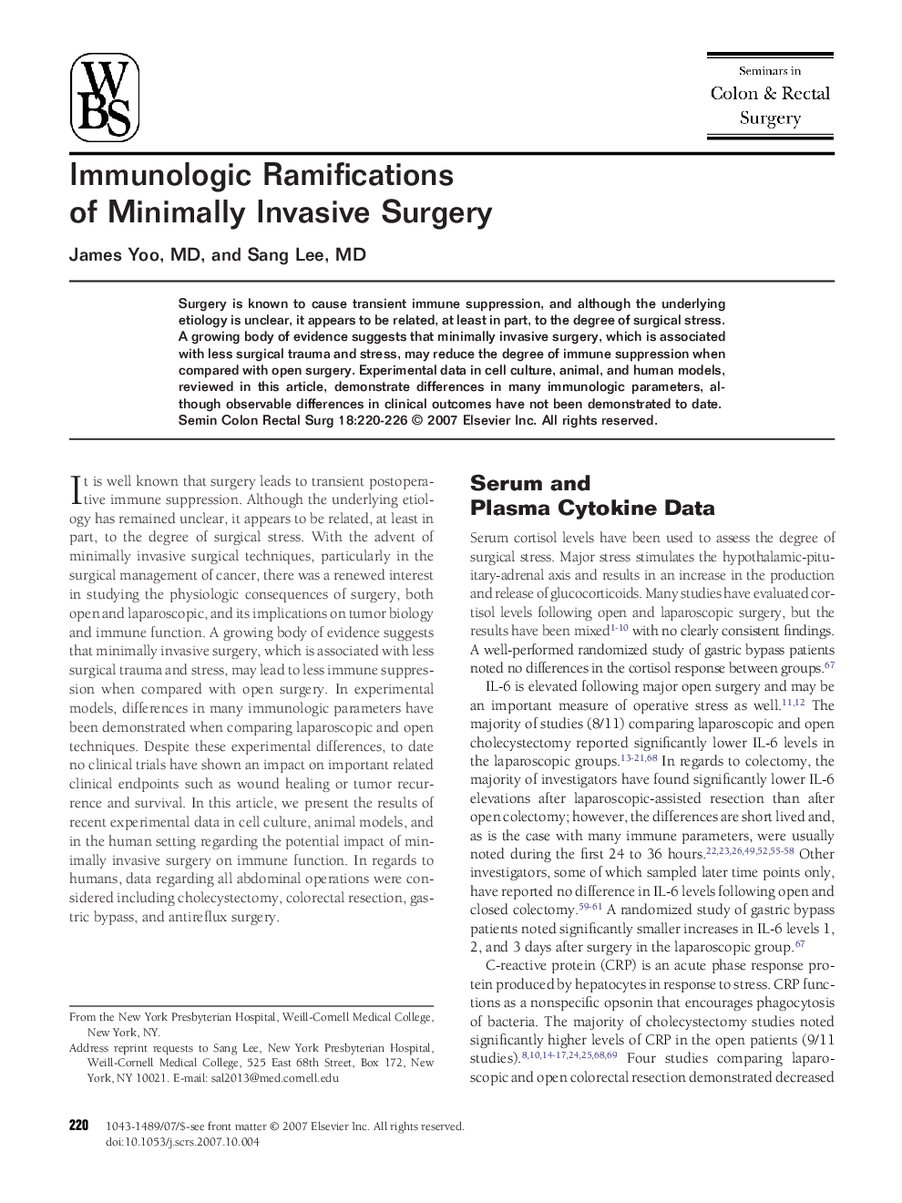 Immunologic Ramifications of Minimally Invasive Surgery