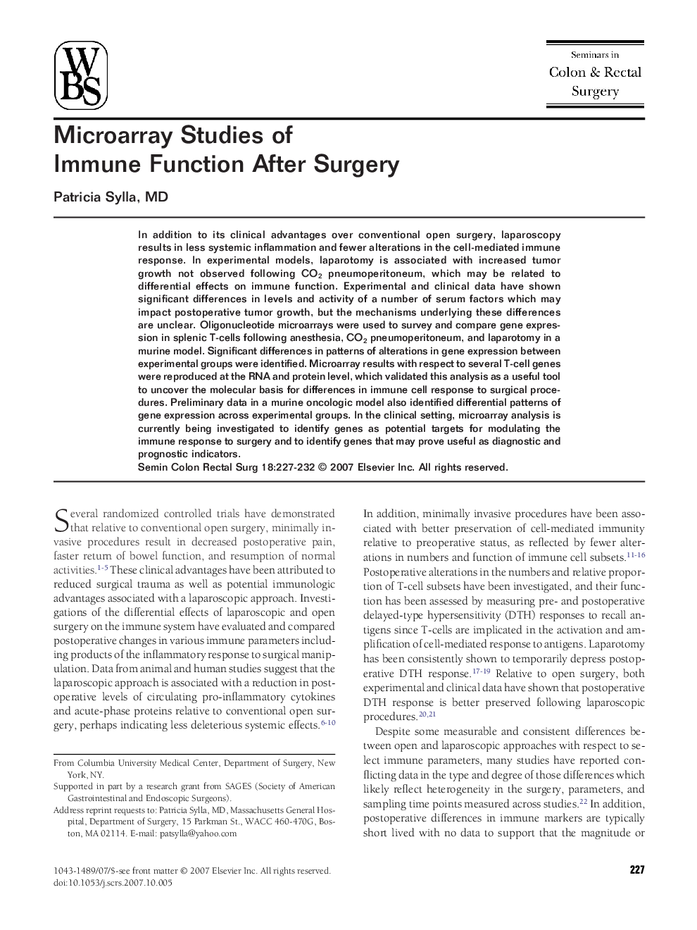 Microarray Studies of Immune Function After Surgery