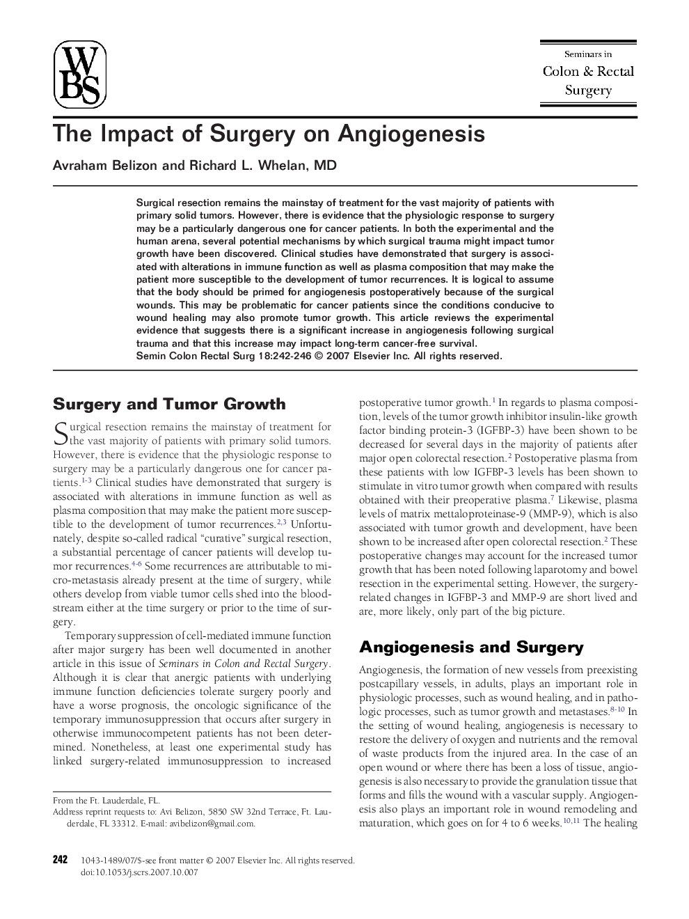 The Impact of Surgery on Angiogenesis