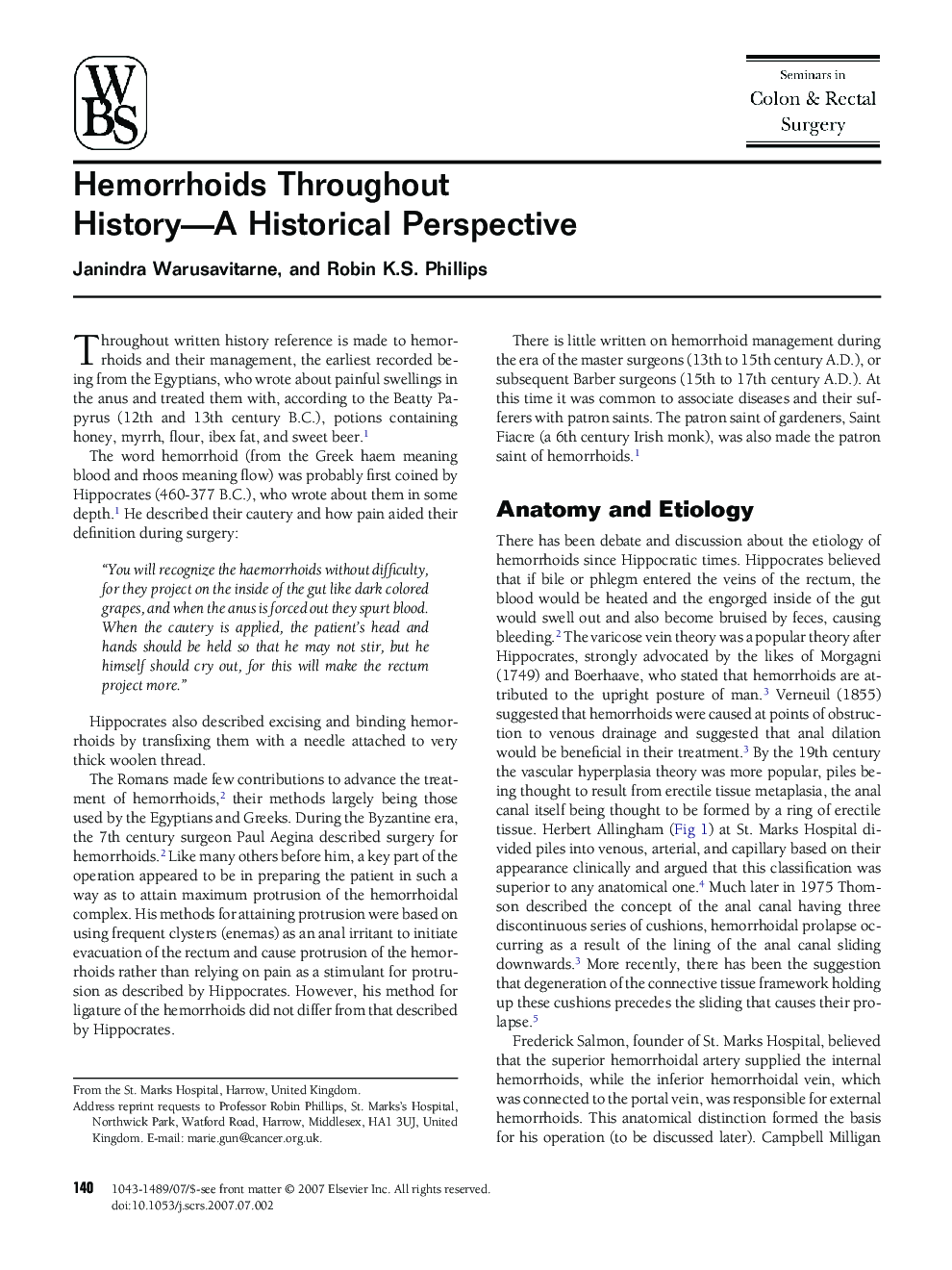 Hemorrhoids Throughout History-A Historical Perspective