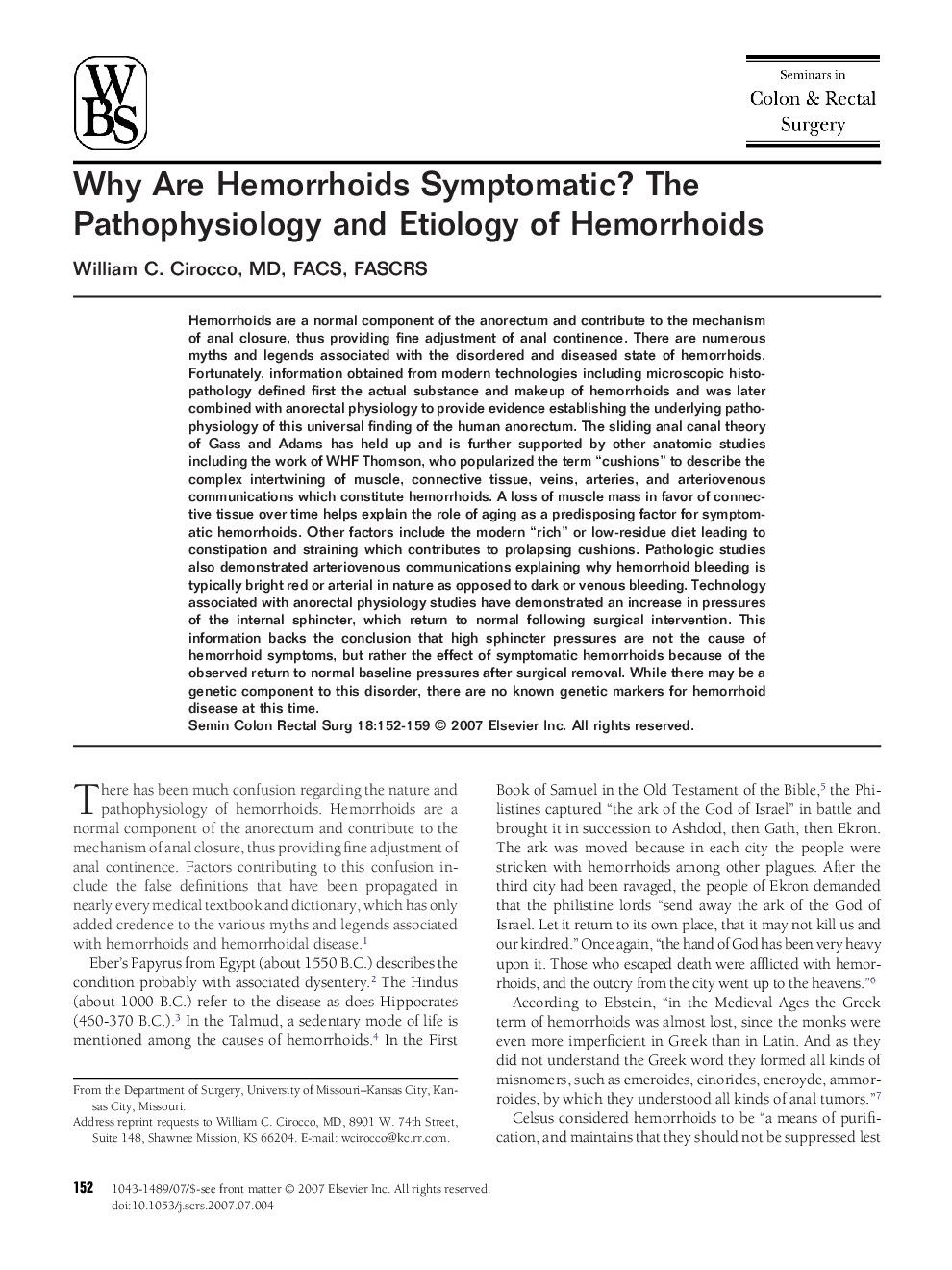 Why Are Hemorrhoids Symptomatic? The Pathophysiology and Etiology of Hemorrhoids