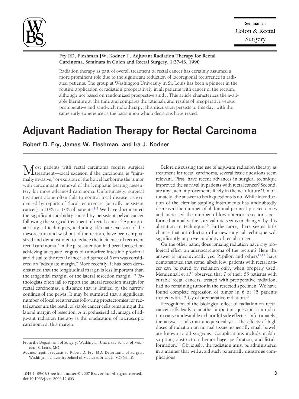 Adjuvant Radiation Therapy for Rectal Carcinoma