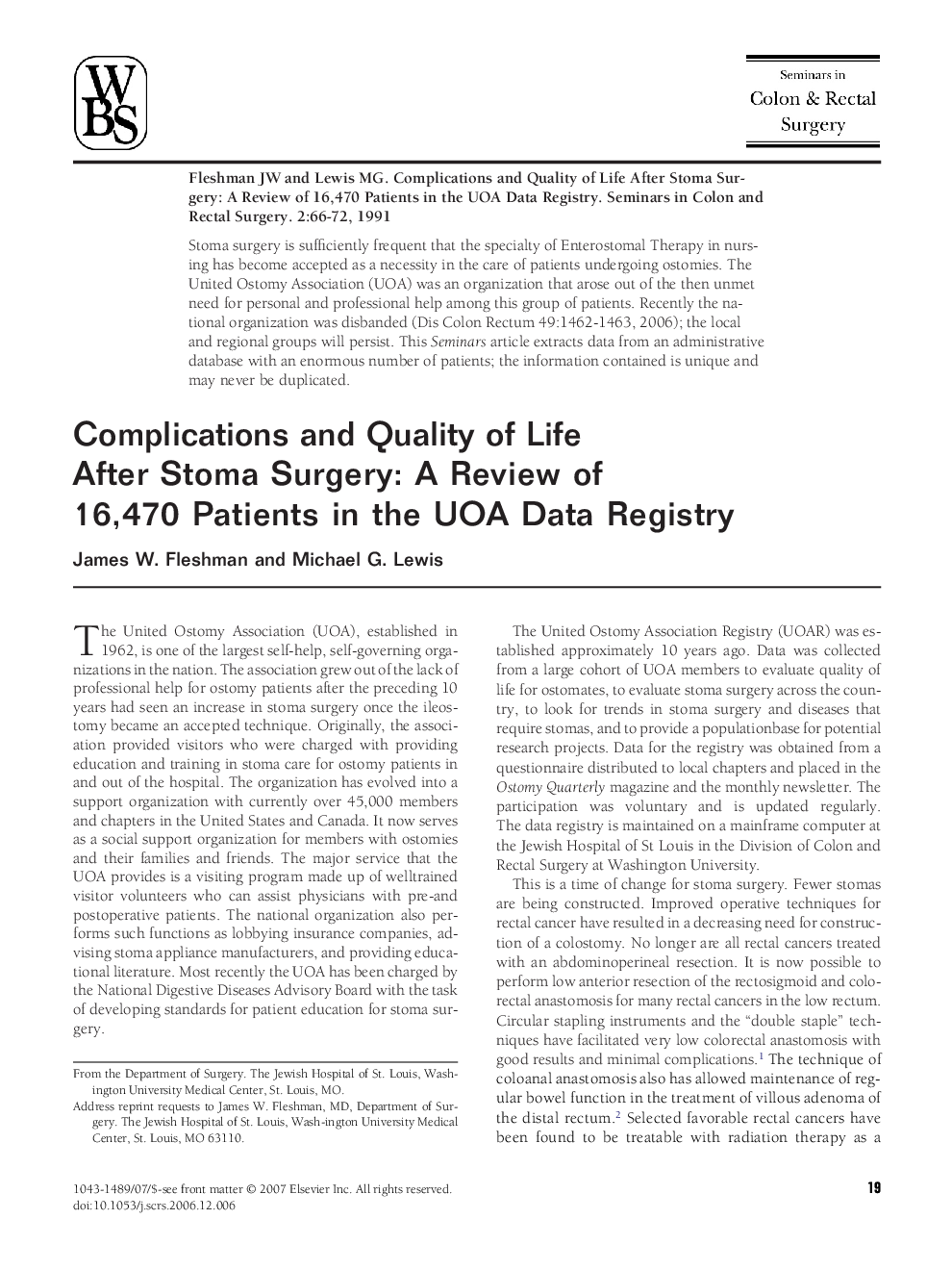 Complications and Quality of Life After Stoma Surgery: A Review of 16,470 Patients in the UOA Data Registry