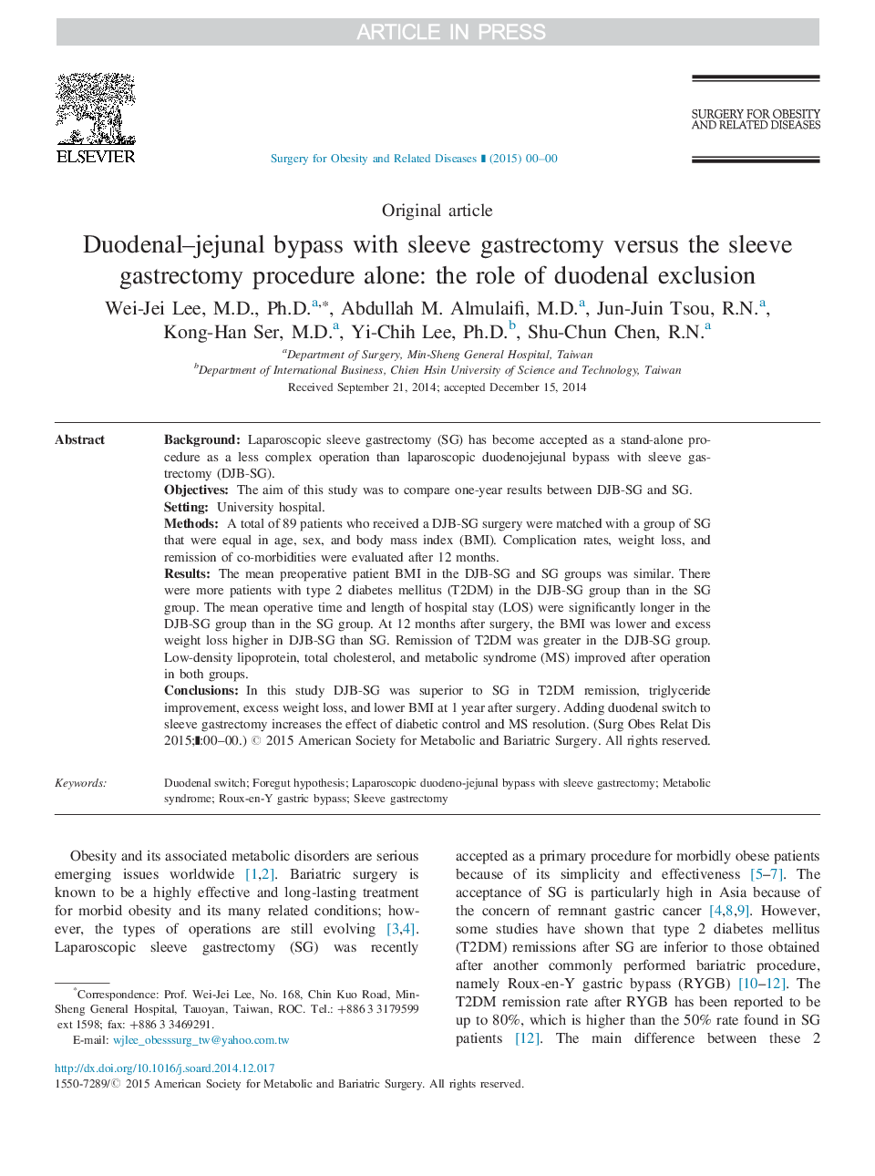 بایوئال دوئودنال - ژیونال با استفاده از گاسترکتومی آستین در مقابل روش گاسترکتومی آستین به تنهایی: نقش خروج دوازدهه 