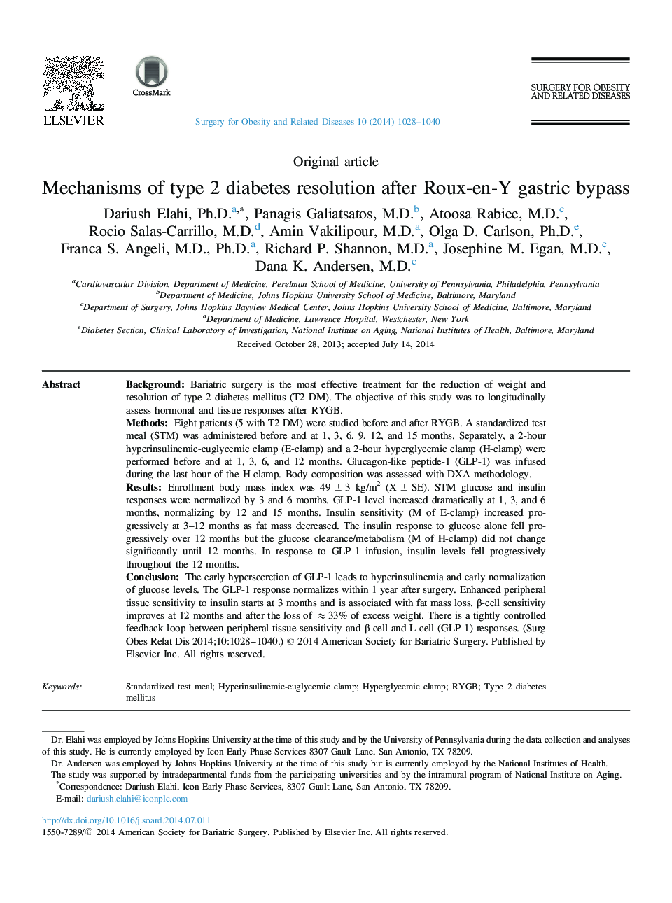 Mechanisms of type 2 diabetes resolution after Roux-en-Y gastric bypass