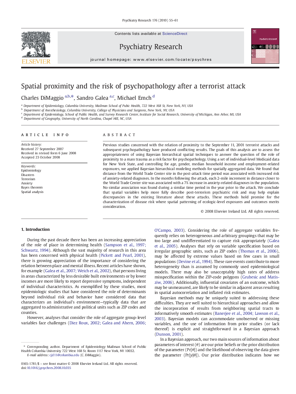 Spatial proximity and the risk of psychopathology after a terrorist attack