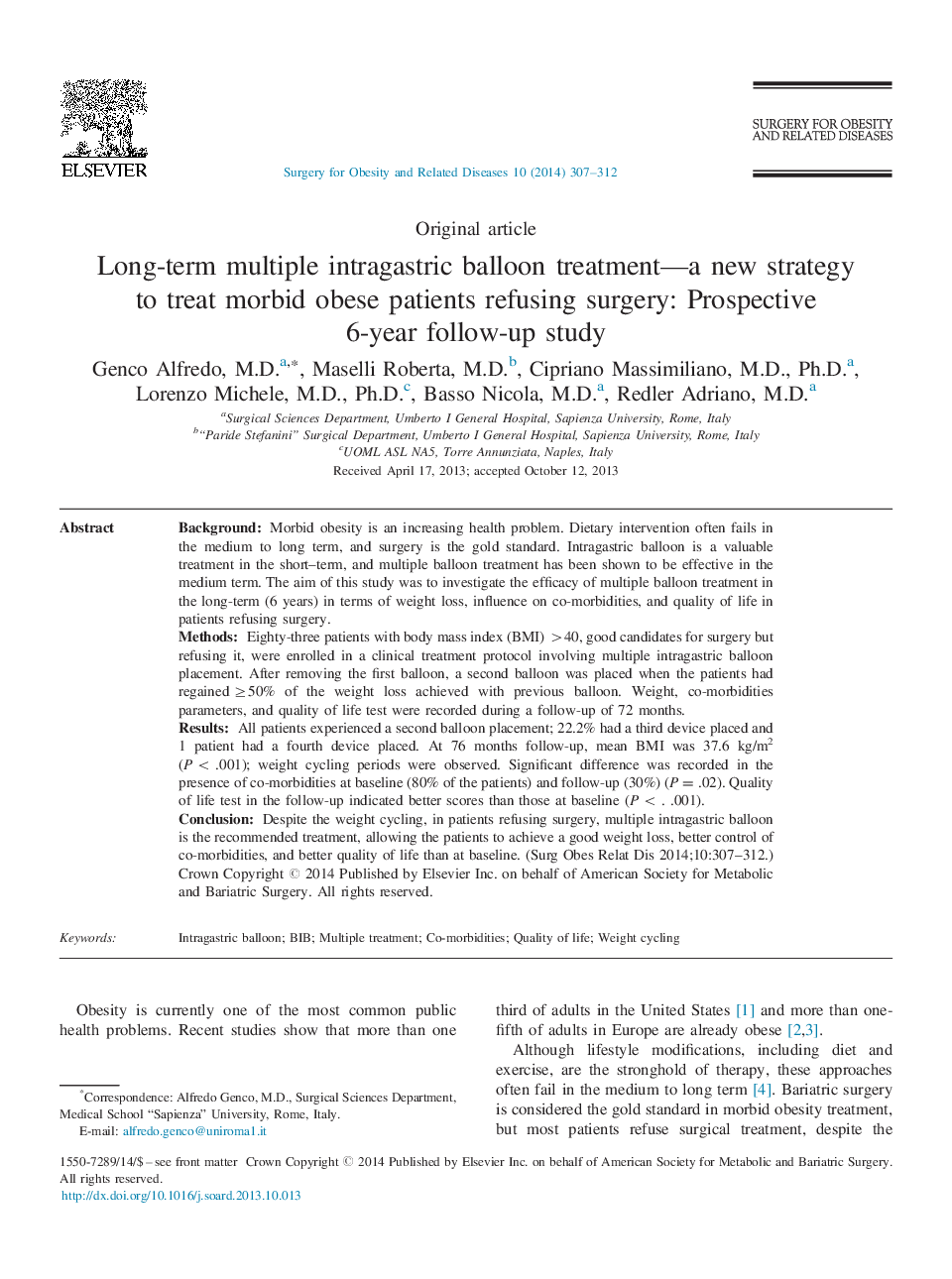 درمان بالون چندگانه چندین ساله - یک استراتژی جدید برای درمان بیماران مضطرب چاق که از عمل جراحی استفاده می کنند: مطالعه 6 ماهه آینده نگر 