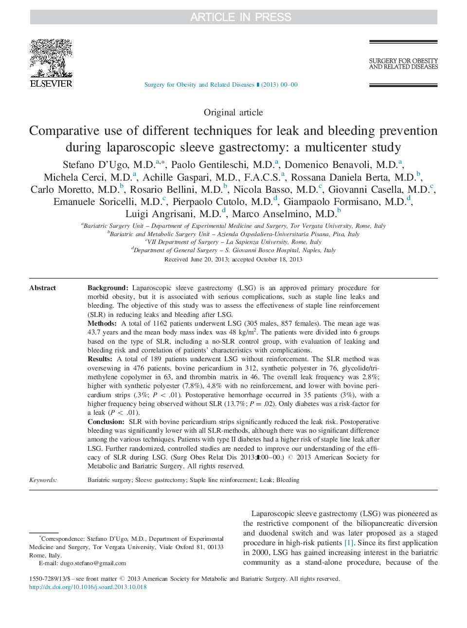 استفاده مقایسهای از تکنیک های مختلف پیشگیری از نشت و خونریزی در طی گاسترکتومی آستین لاپاروسکوپی: یک مطالعه چند مرکزی 