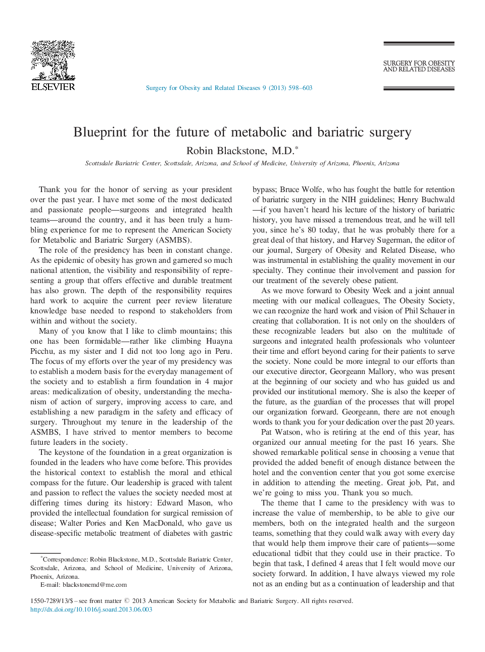Blueprint for the future of metabolic and bariatric surgery