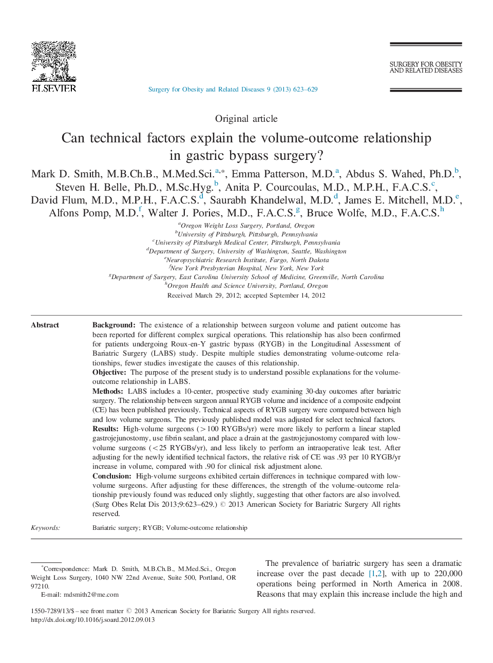 Can technical factors explain the volume-outcome relationship in gastric bypass surgery?