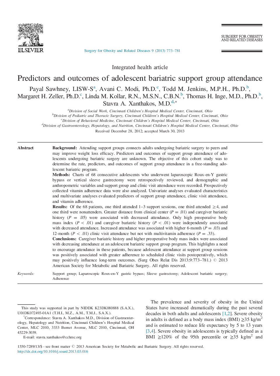 Predictors and outcomes of adolescent bariatric support group attendance