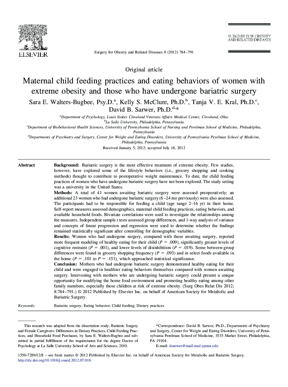 Maternal child feeding practices and eating behaviors of women with extreme obesity and those who have undergone bariatric surgery