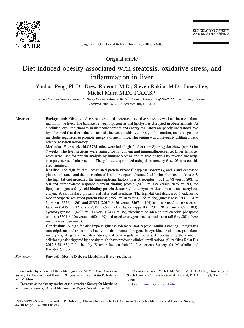 Diet-induced obesity associated with steatosis, oxidative stress, and inflammation in liver