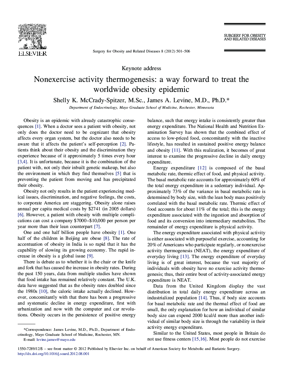 Nonexercise activity thermogenesis: a way forward to treat the worldwide obesity epidemic