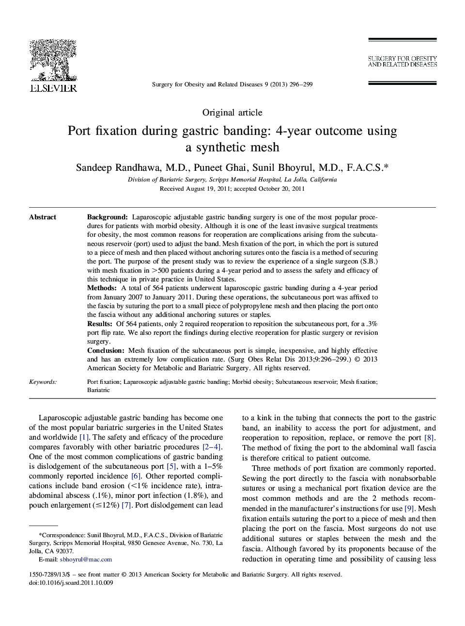 Port fixation during gastric banding: 4-year outcome using a synthetic mesh