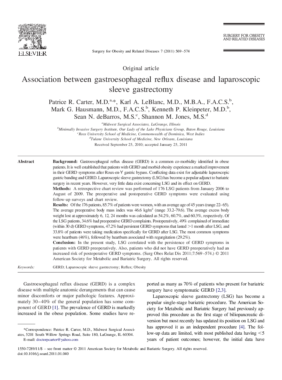 Association between gastroesophageal reflux disease and laparoscopic sleeve gastrectomy