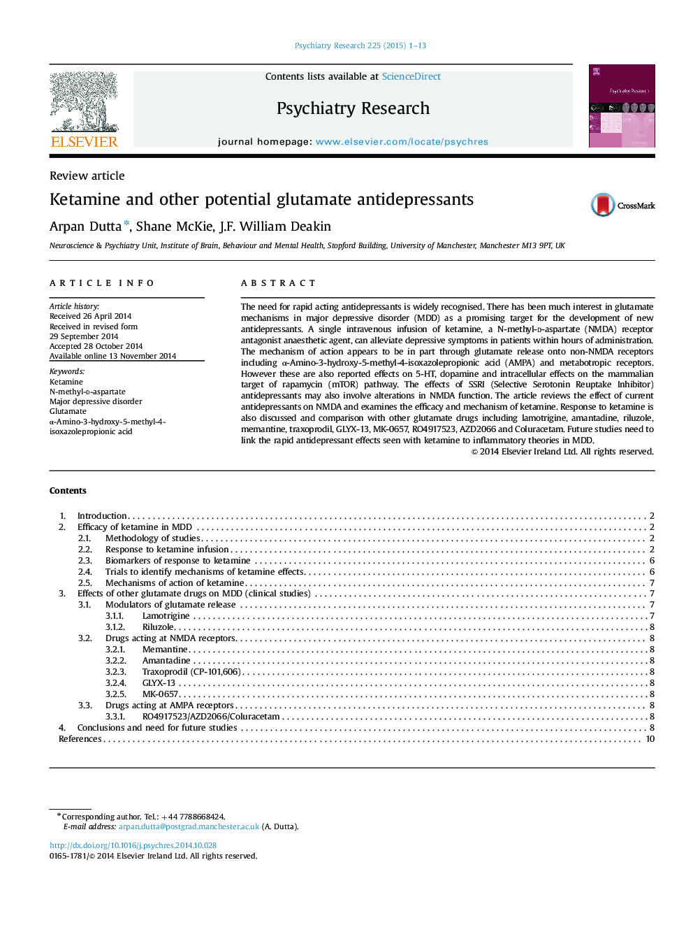 Ketamine and other potential glutamate antidepressants