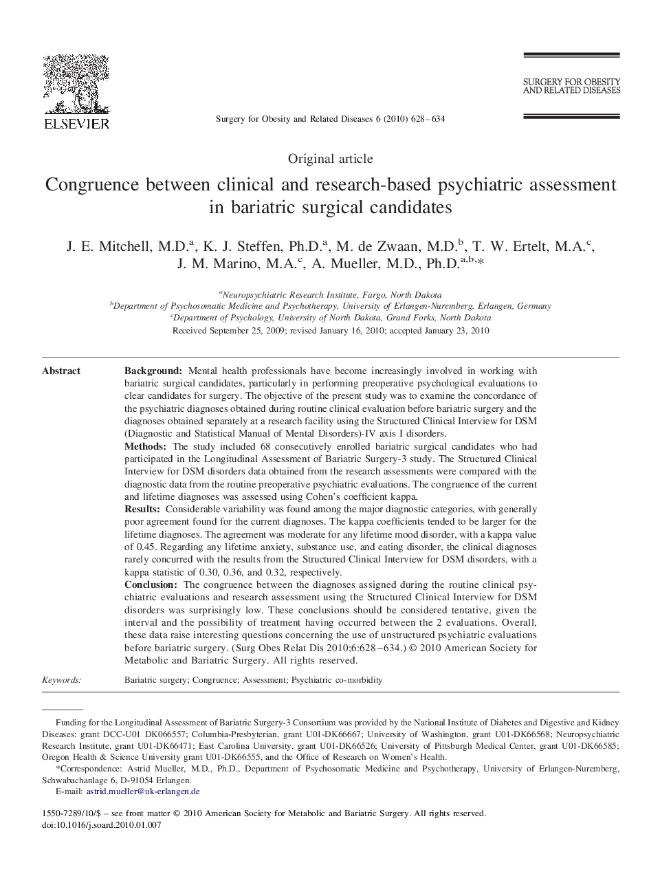 Congruence between clinical and research-based psychiatric assessment in bariatric surgical candidates