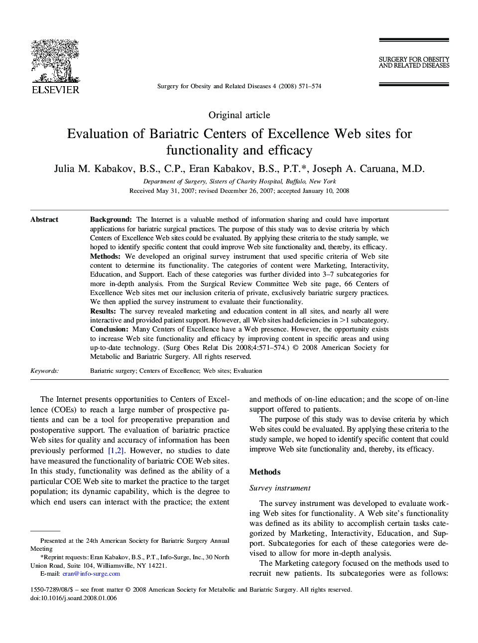 Evaluation of Bariatric Centers of Excellence Web sites for functionality and efficacy