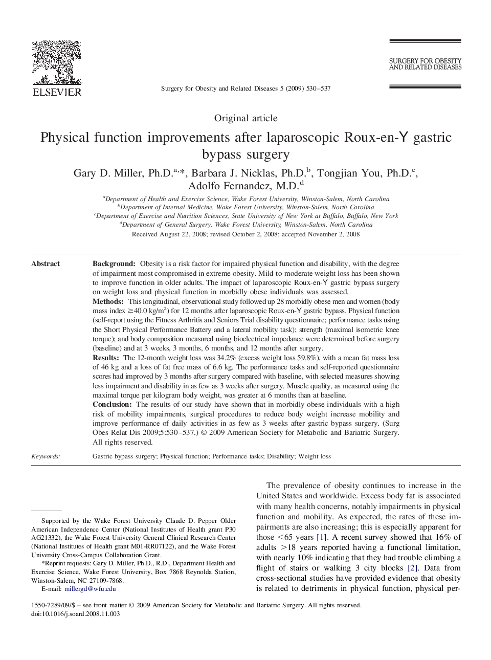 Physical function improvements after laparoscopic Roux-en-Y gastric bypass surgery