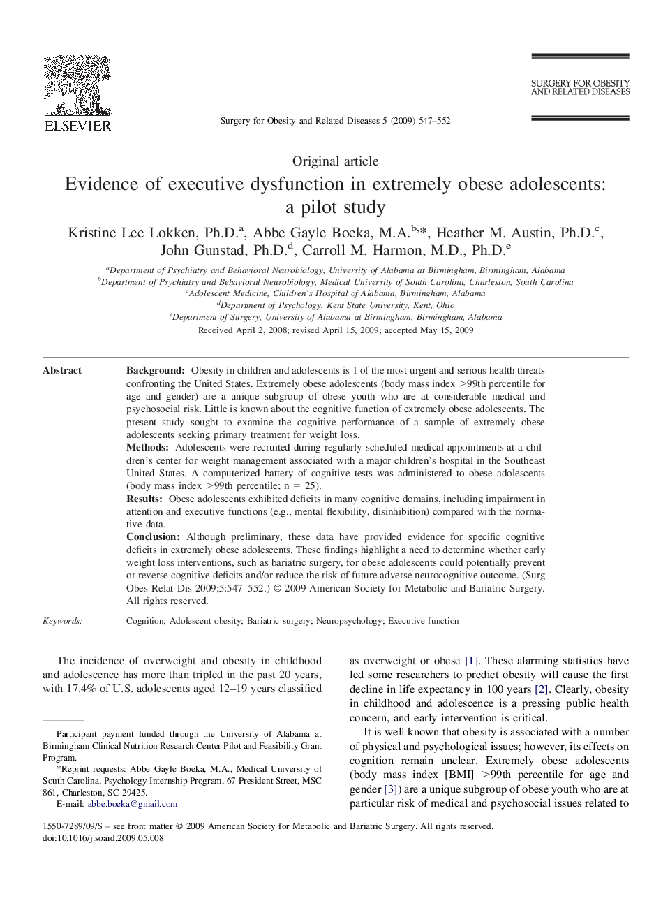 Evidence of executive dysfunction in extremely obese adolescents: a pilot study