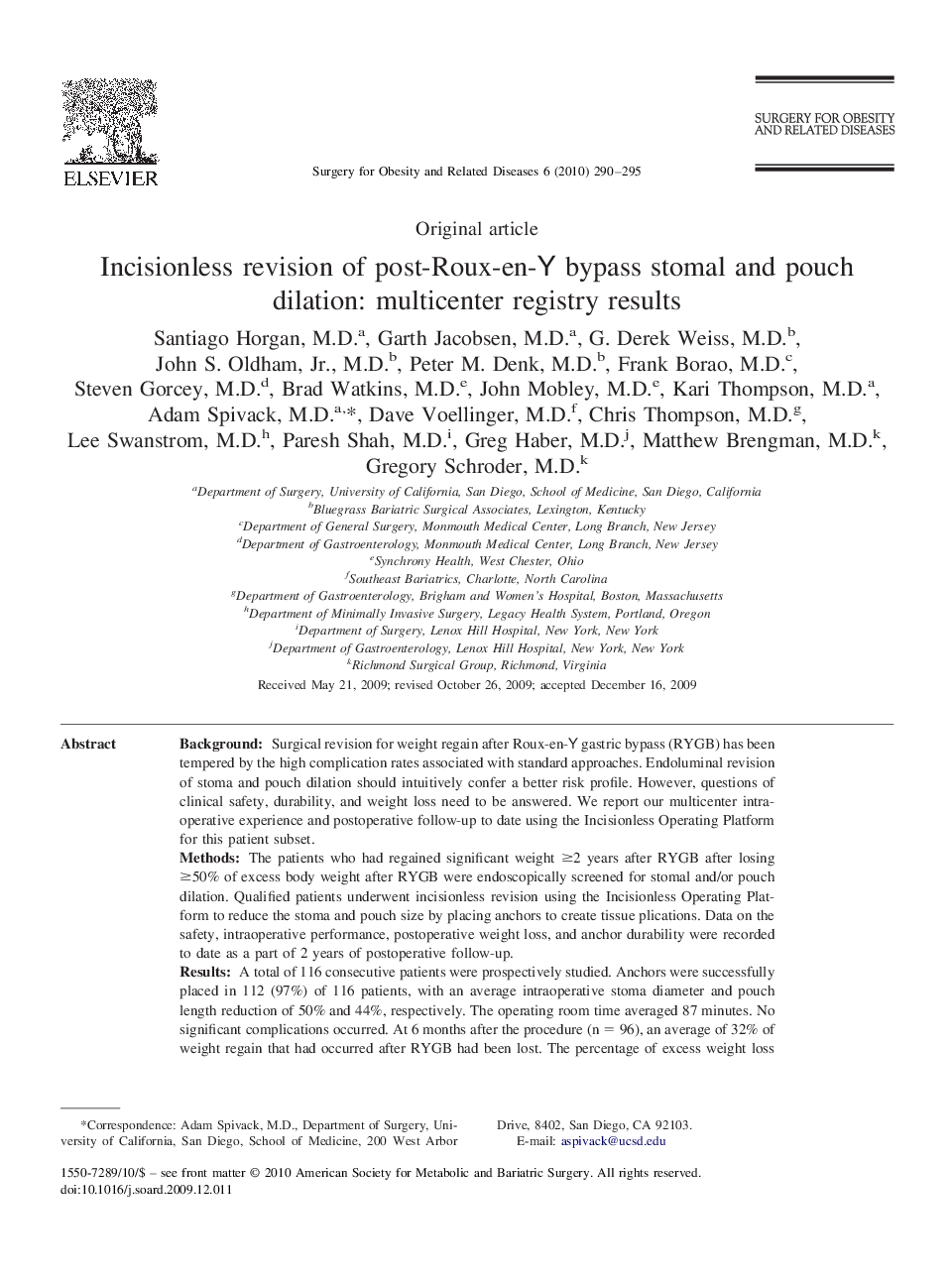 Incisionless revision of post-Roux-en-Y bypass stomal and pouch dilation: multicenter registry results