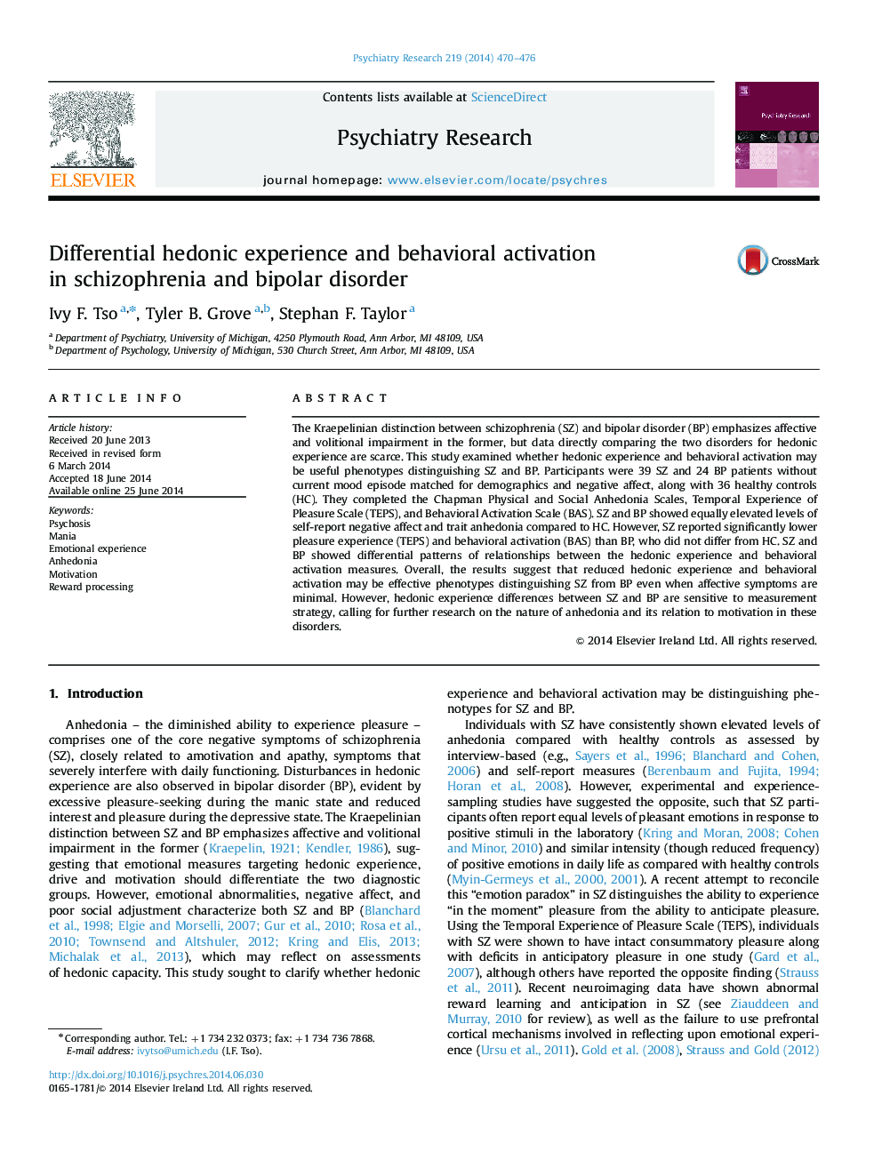 Differential hedonic experience and behavioral activation in schizophrenia and bipolar disorder