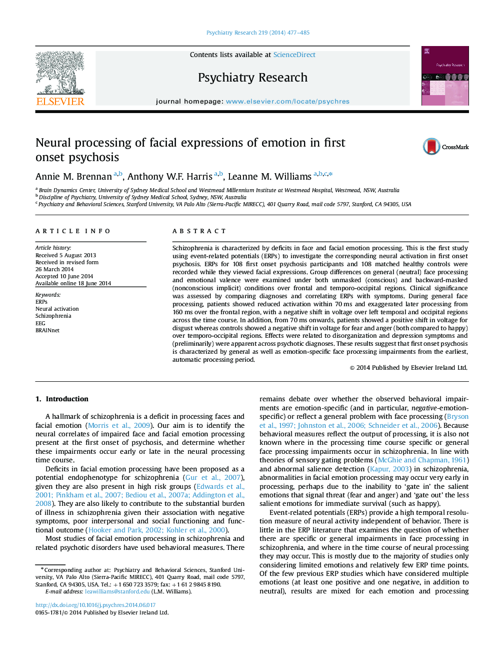 Neural processing of facial expressions of emotion in first onset psychosis